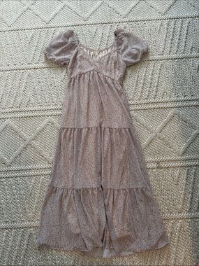 Puff-Sleeve Floral Maxi Dress in Dusty Mauve